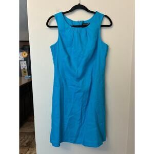 Saint Tropez West Vintage 100% Linen Shift Dress Teal Blue Sleeveless Size 10